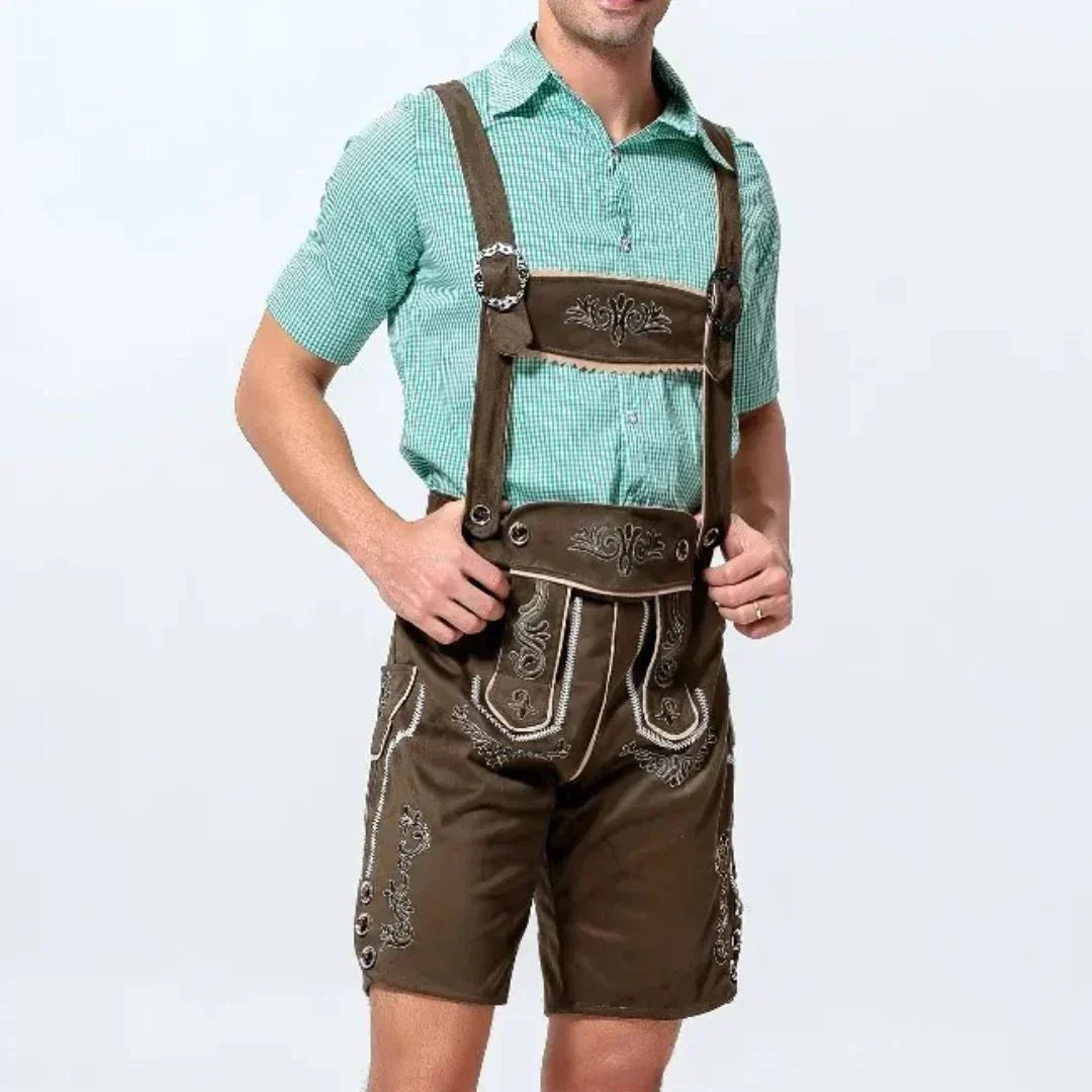 Men's Oktoberfest Lederhosen, Traditional Bavarian-Style Leather Breeches