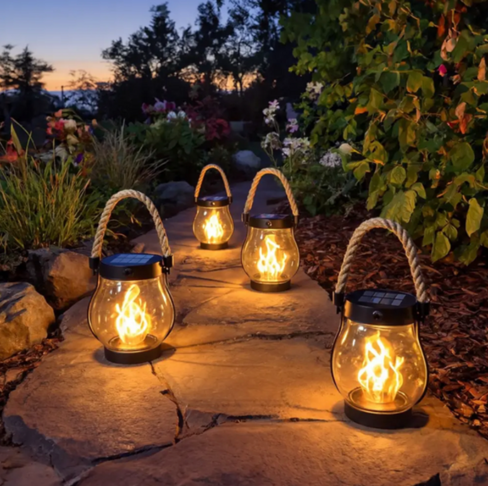 Solar Lantern with Flickering Flame – LED Solar Garden Lantern with Flame Effect for Garden, Patio & Outdoors