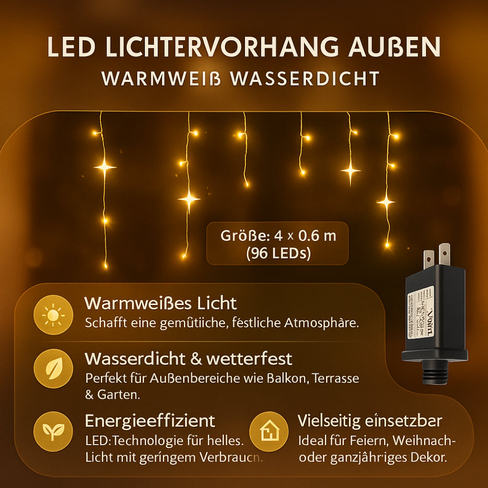 LED Curtain Lights Outdoor – Waterproof, Warm White