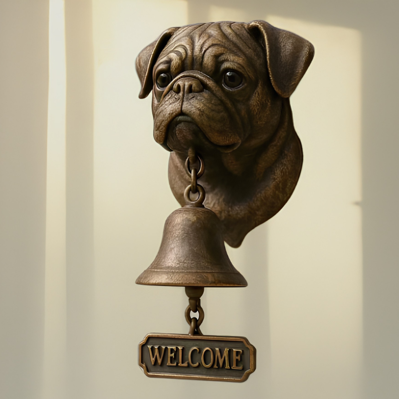 DogDoorbell – Rustic vintage-style dog figurine doorbell
