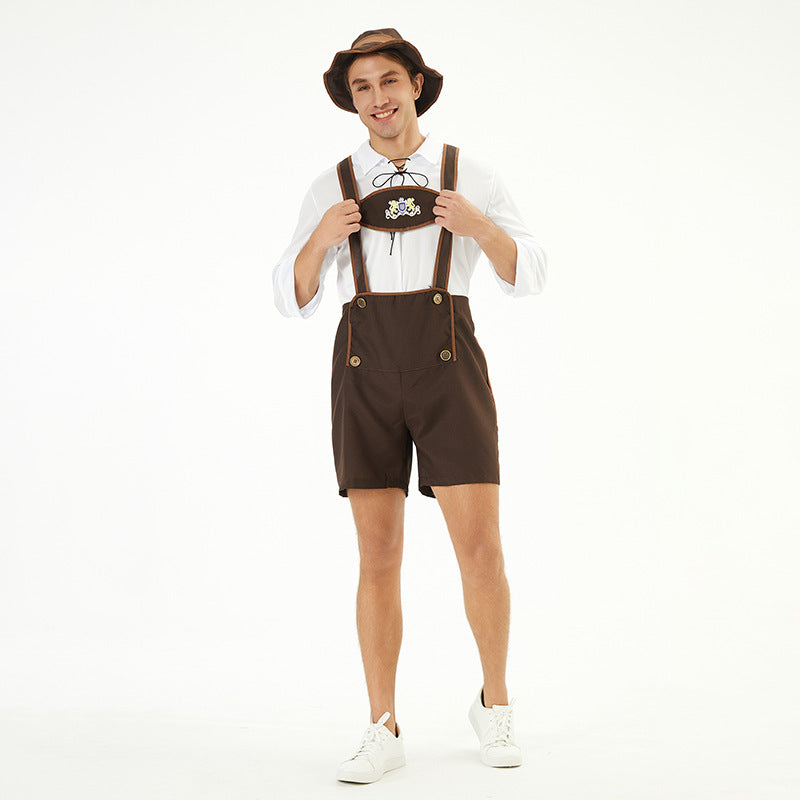 Men's Oktoberfest Lederhosen, traditional leather breeches with suspenders