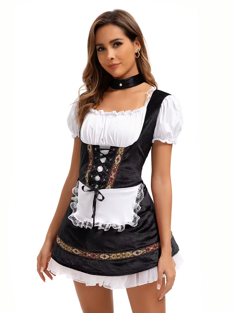 Women's Oktoberfest Dirndl Plus Size, Lace-up Bodice with Puff Sleeves