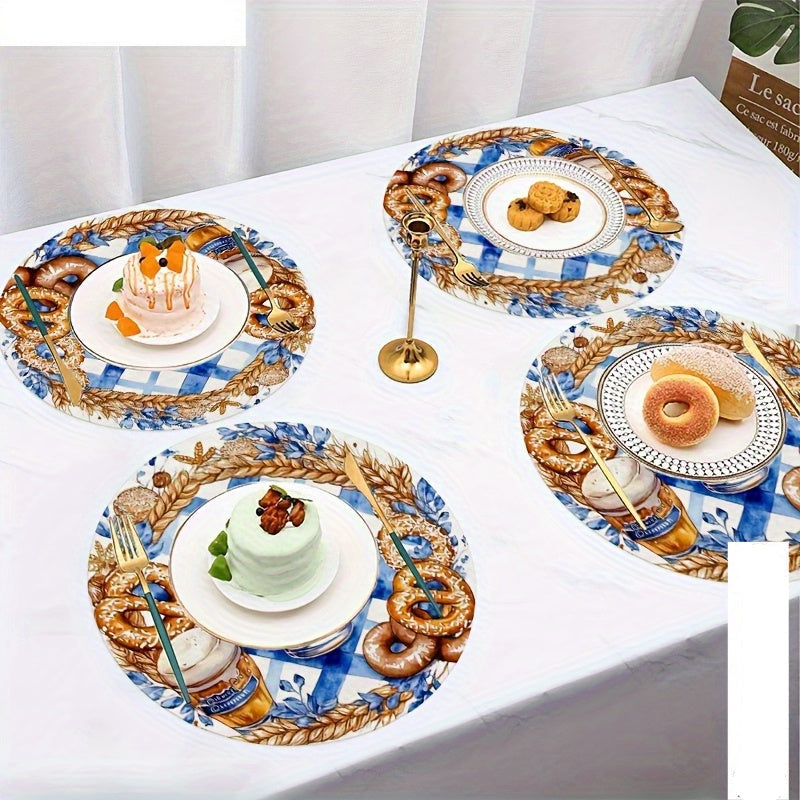 Oktoberfest Table Decorations Round Placemats, Bavarian Diamond Pattern Set of 4