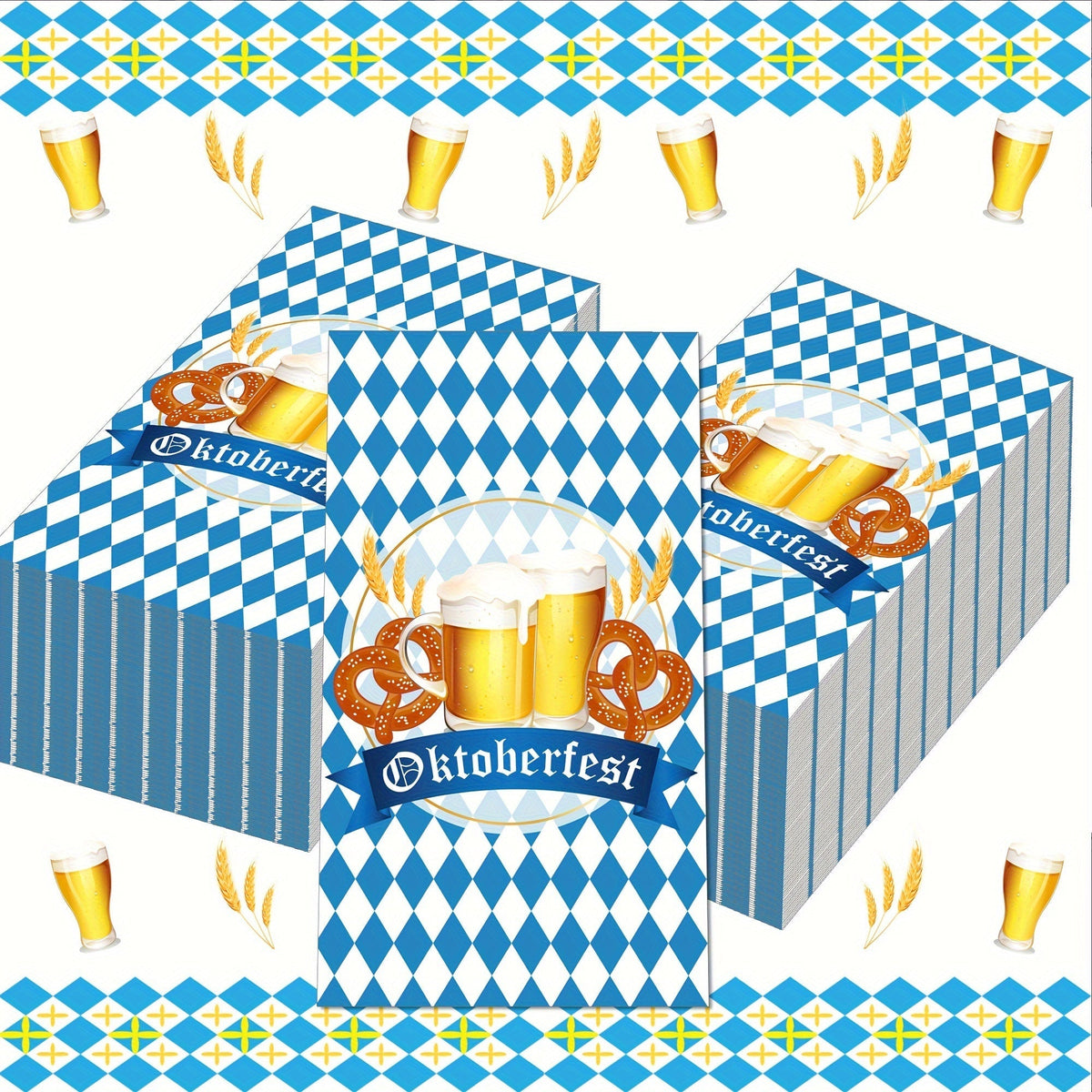 Oktoberfest paper napkins, Bavarian diamond pattern, 120 count