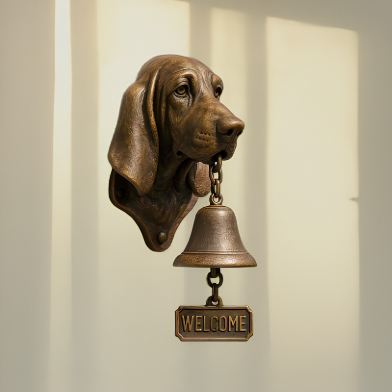 DogDoorbell – Rustic vintage-style dog figurine doorbell
