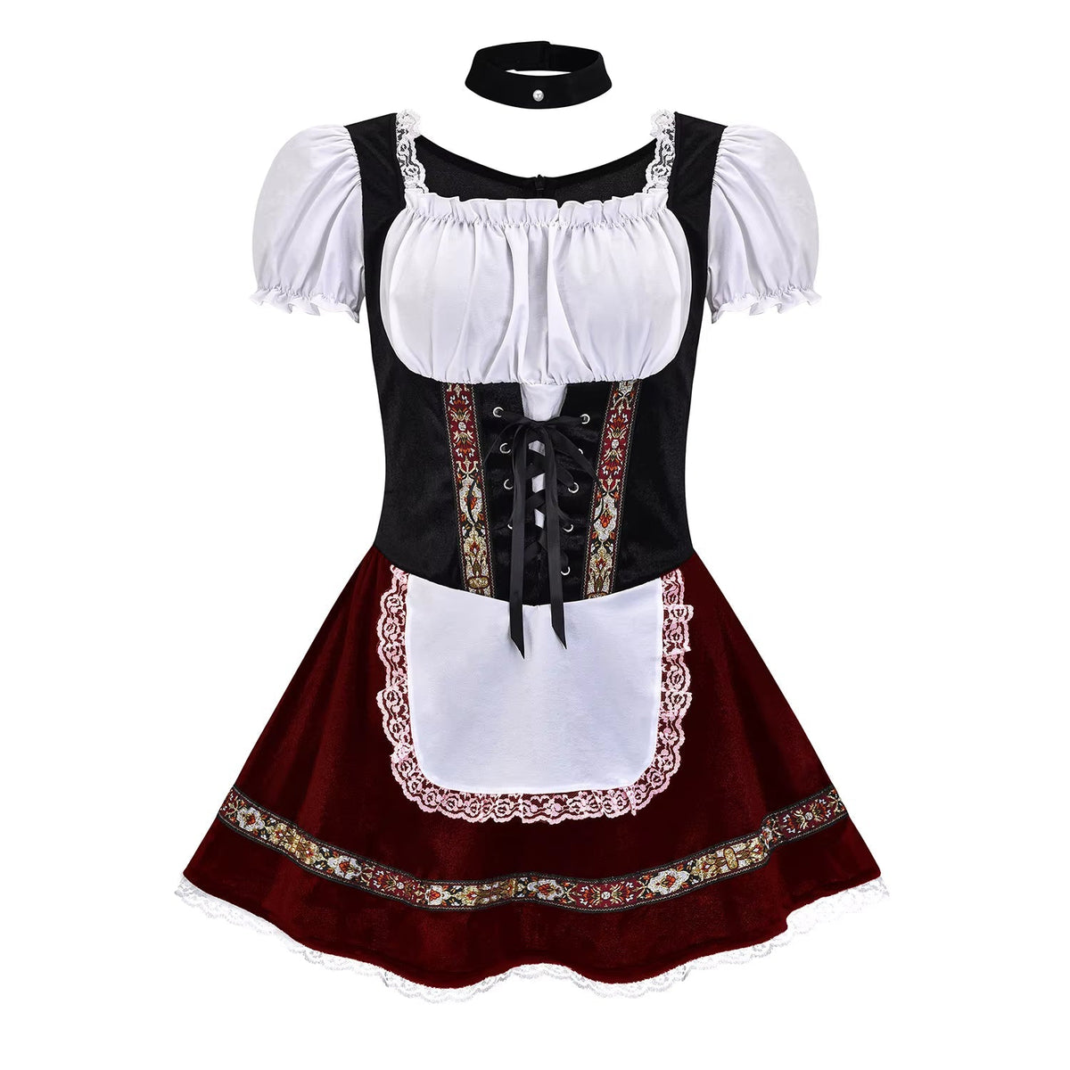 Women's Oktoberfest Dirndl Plus Size, Lace-up Bodice with Puff Sleeves
