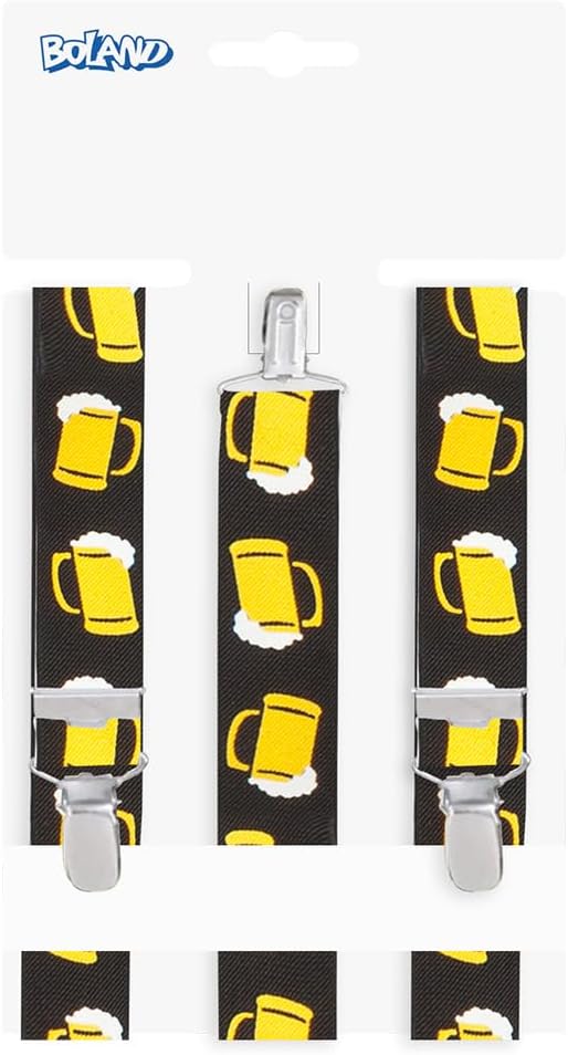 Oktoberfest suspenders with a beer stein motif, black
