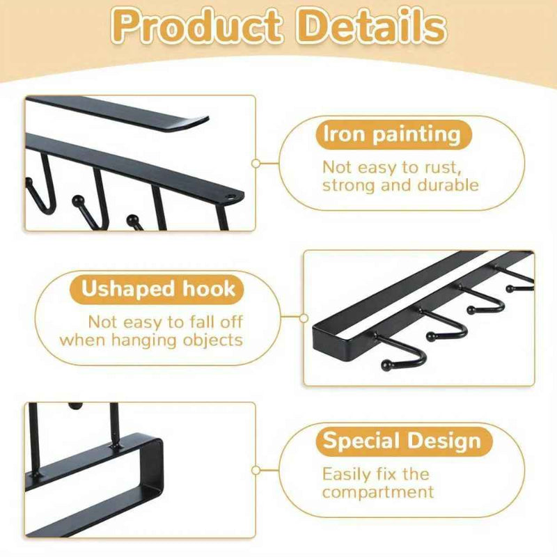 ShelfHooks – Hanging rack with 6 hooks for kitchen and wardrobe, set of 2