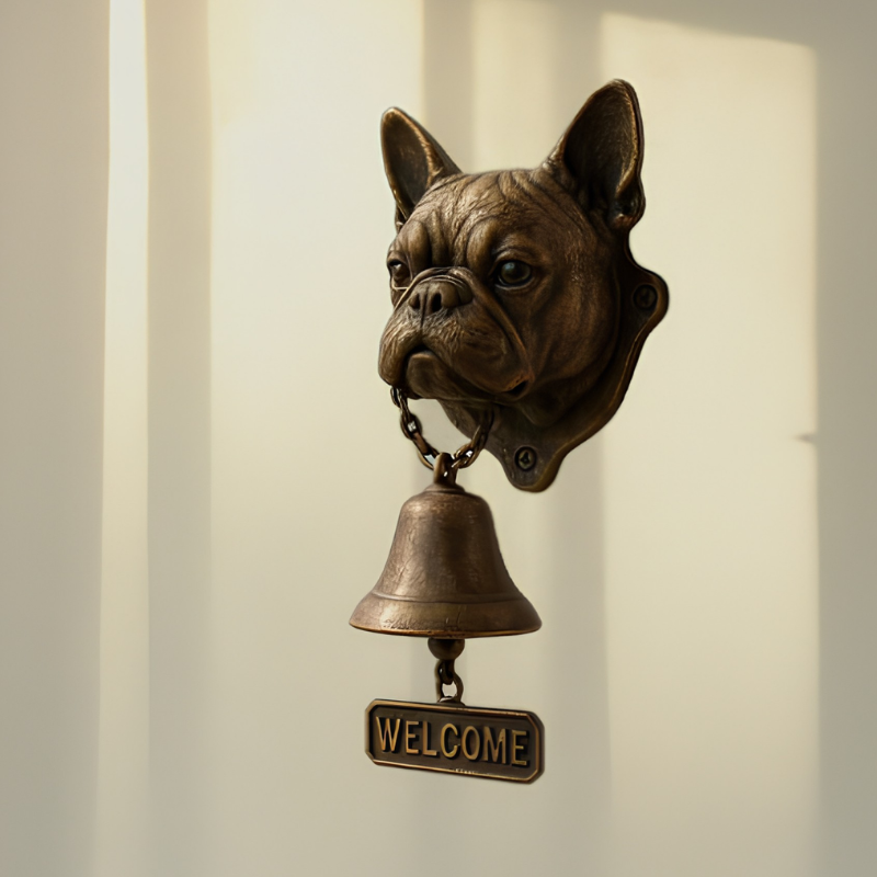 DogDoorbell – Rustic vintage-style dog figurine doorbell