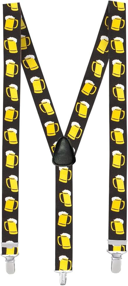 Oktoberfest suspenders with a beer stein motif, black