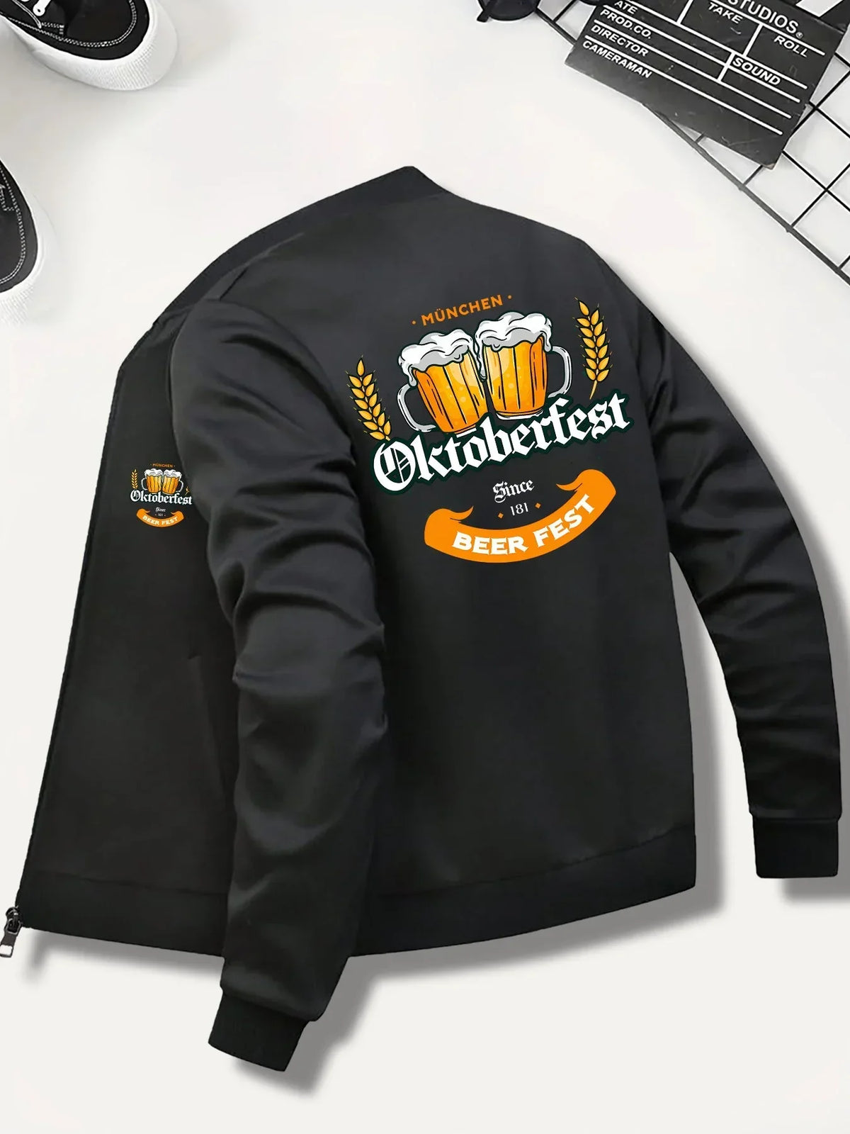 Oktoberfest Men's Bomber Jacket, Beer Mug Print, Bavarian