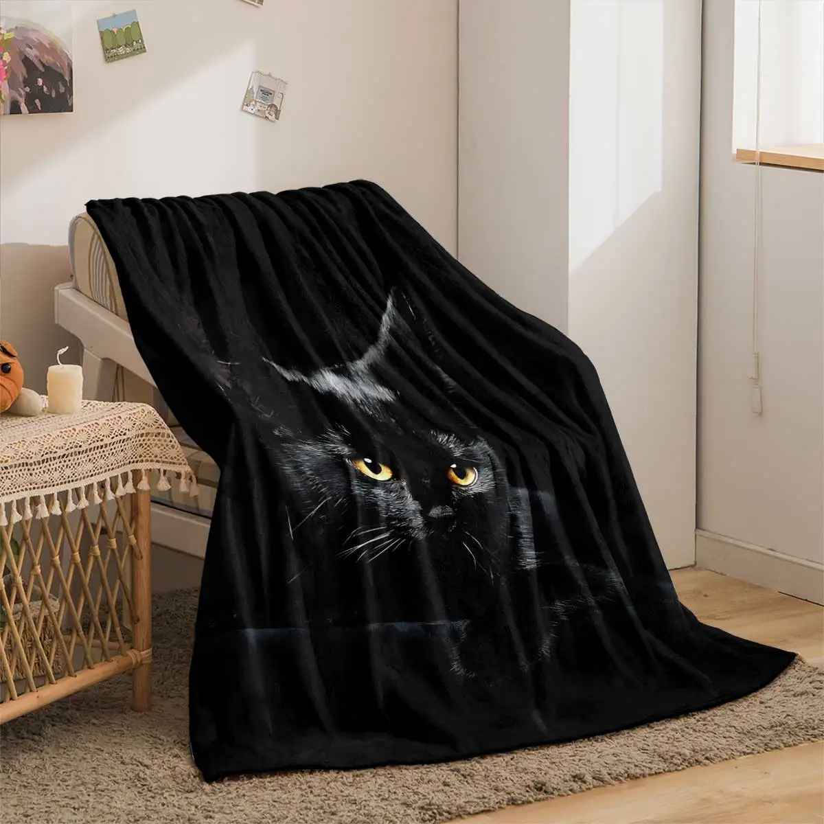 CozyBlanket Throw Blanket Cat Motif, Ultra-soft Flannel
