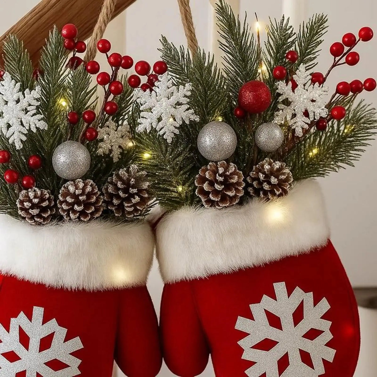 LED Christmas Wreath Mitten Shape – Battery Operated