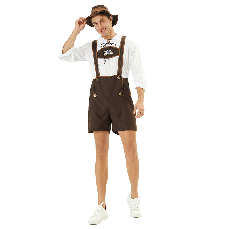 Men's Oktoberfest Lederhosen, traditional leather breeches with suspenders
