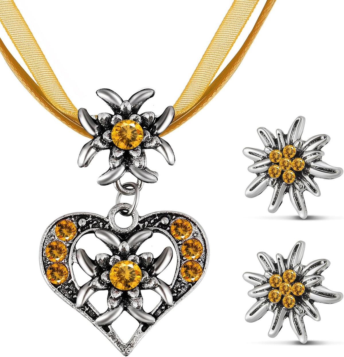Traditional Jewelry Set Edelweiss Heart Pendant, AlpenGlück