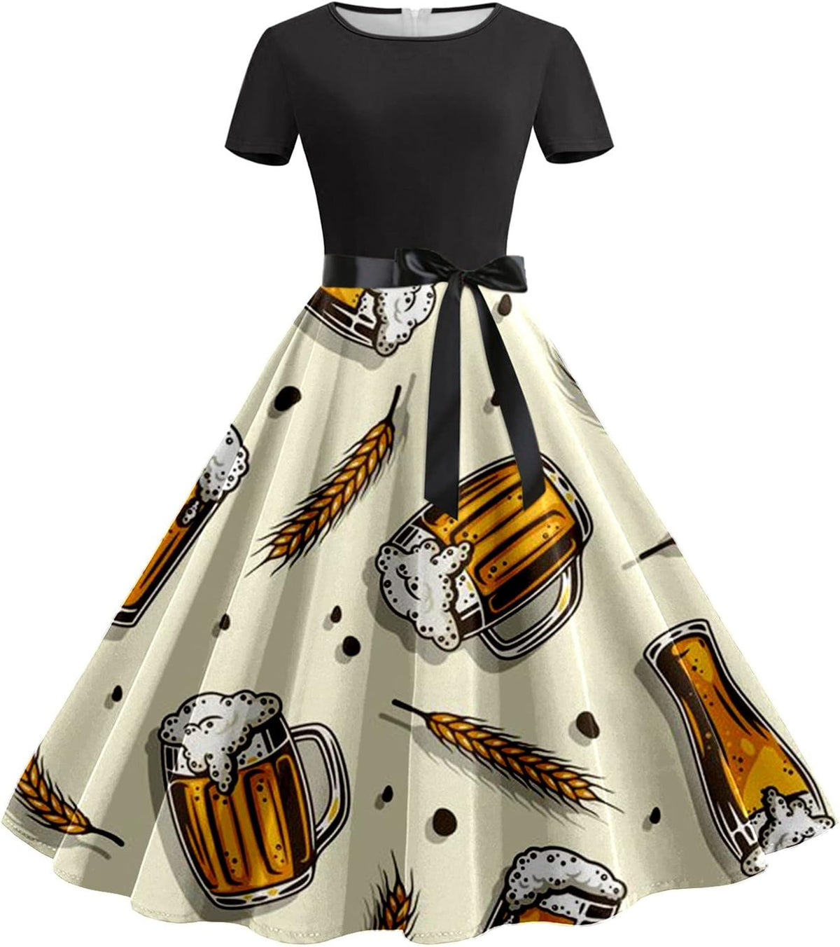 Women's Oktoberfest Dirndl Dress, Beer Mug & Pretzel Print