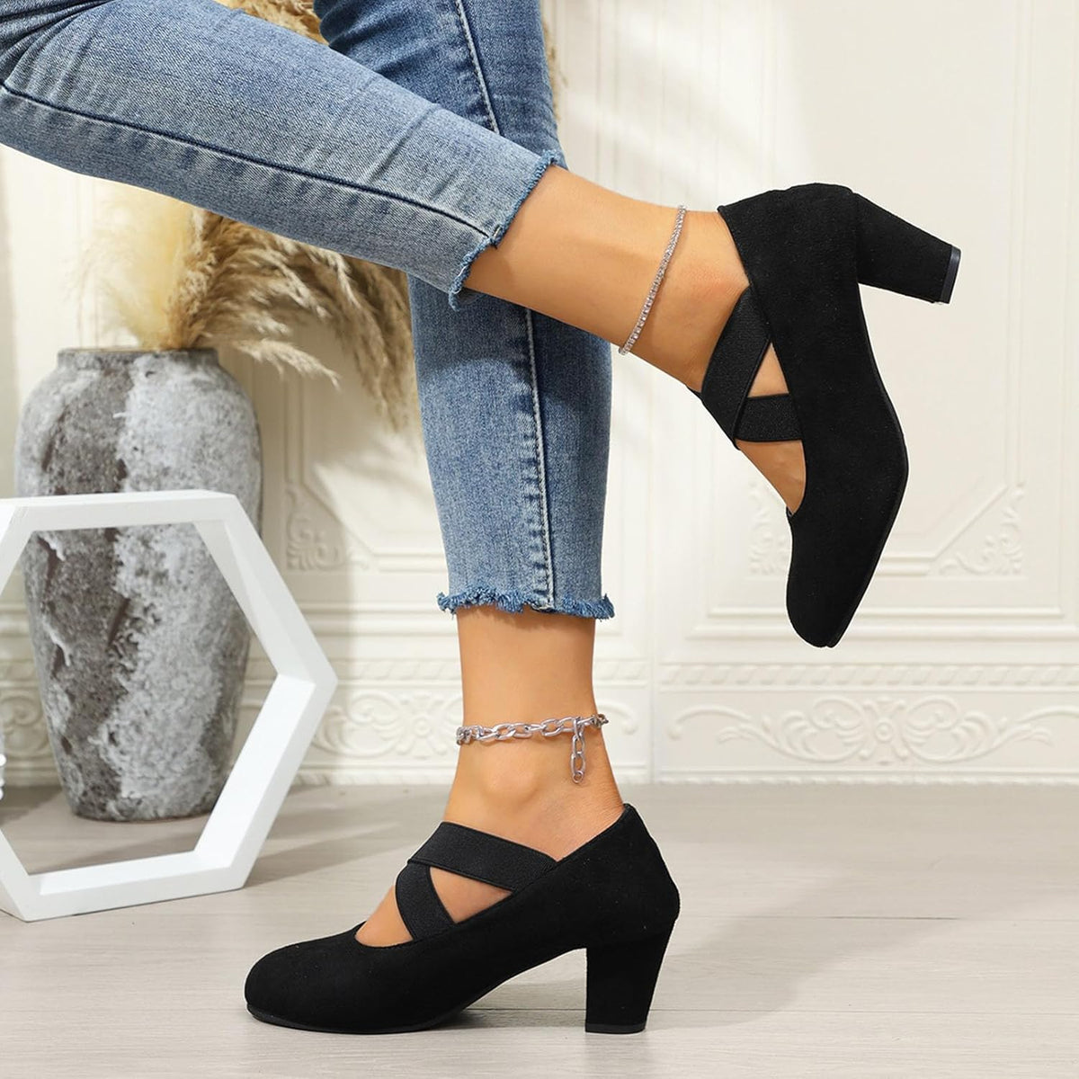 Traditional Women's Oktoberfest Shoes, Velvet Pumps with Criss-Cross Straps