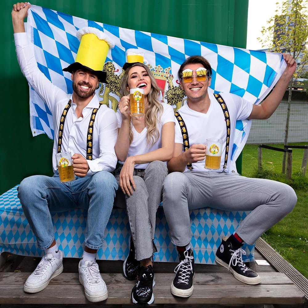 Oktoberfest suspenders with a beer stein motif, black