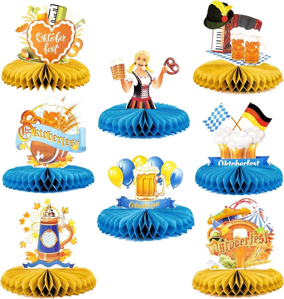 Oktoberfest Honeycomb Table Decorations Set, Beer Mug & Dirndl, 24-Piece Set