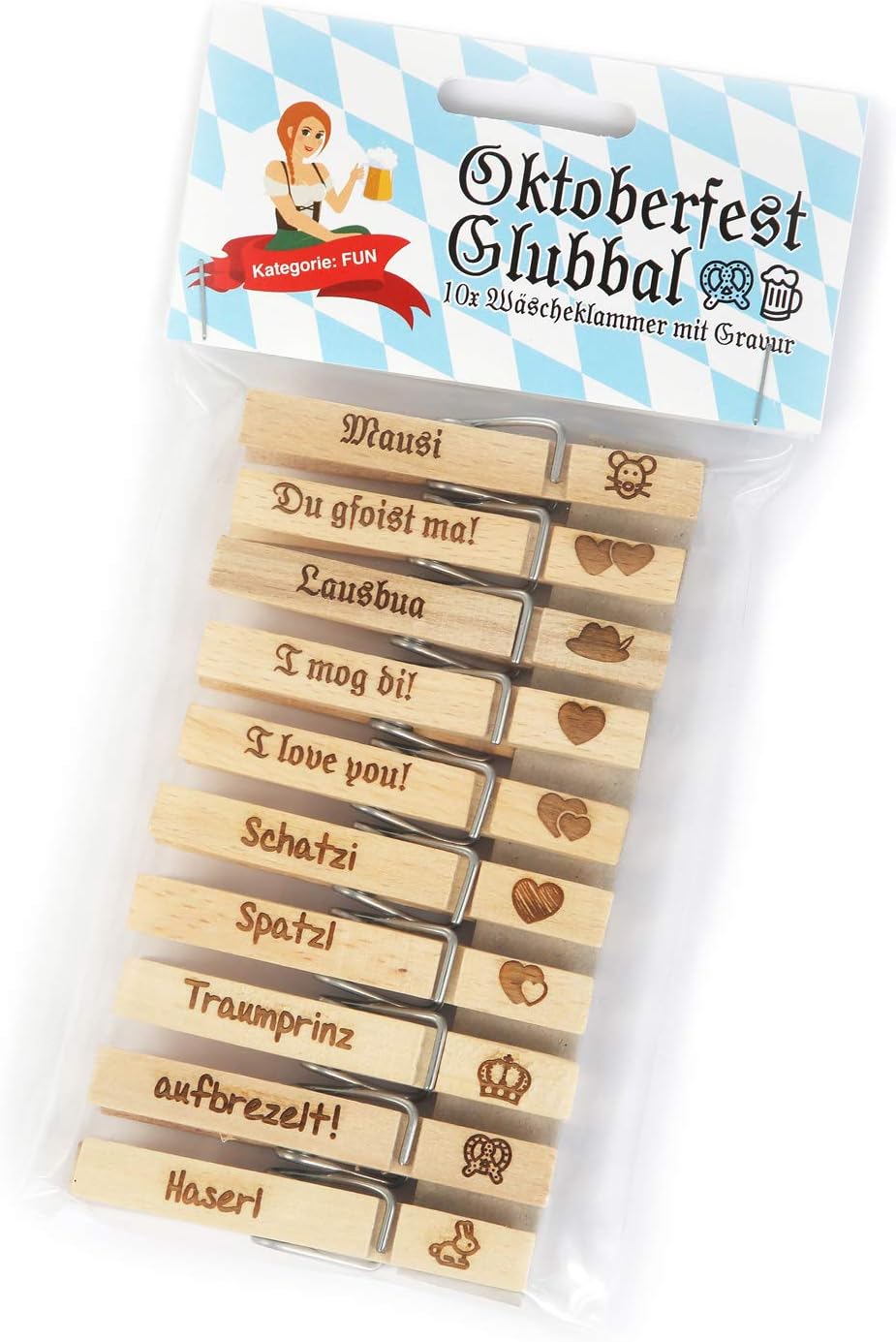 Oktoberfest clothespins Bavarian, set of 4 packs of 10 pieces decoration