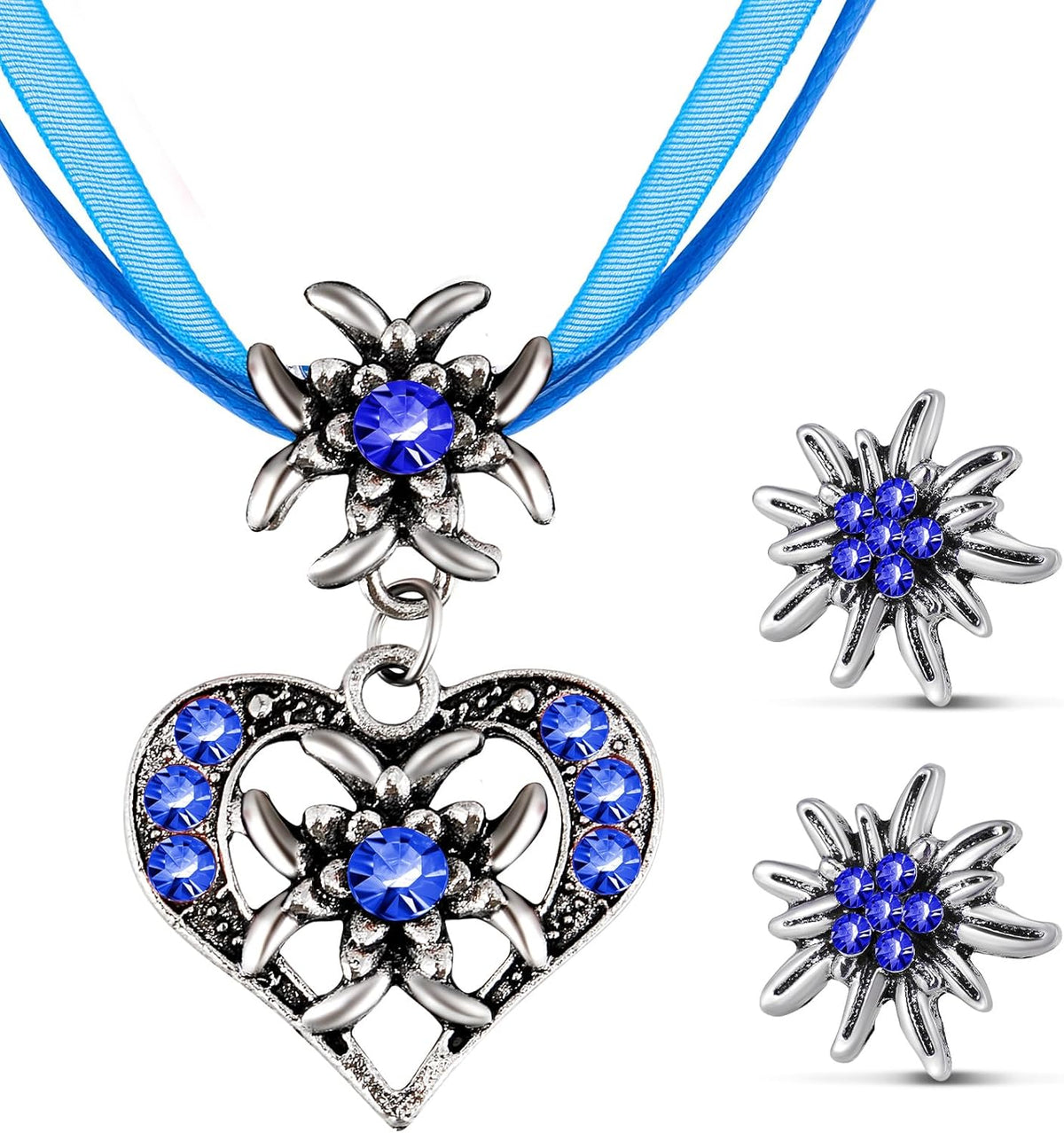 Traditional Jewelry Set Edelweiss Heart Pendant, AlpenGlück