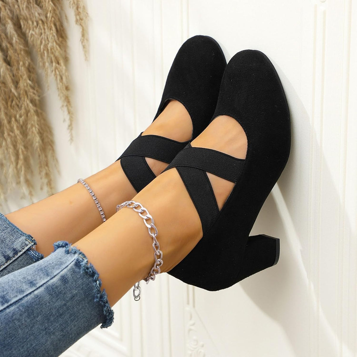 Traditional Women's Oktoberfest Shoes, Velvet Pumps with Criss-Cross Straps