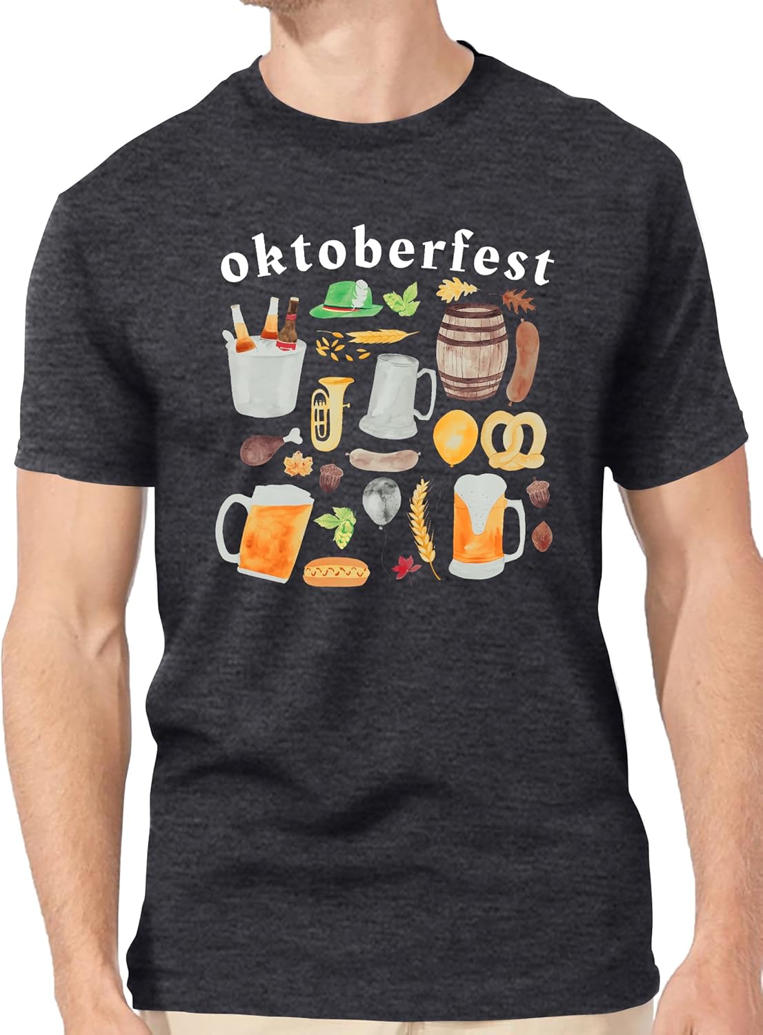 Oktoberfest T-shirt for men, beer mug & pretzel print shirt