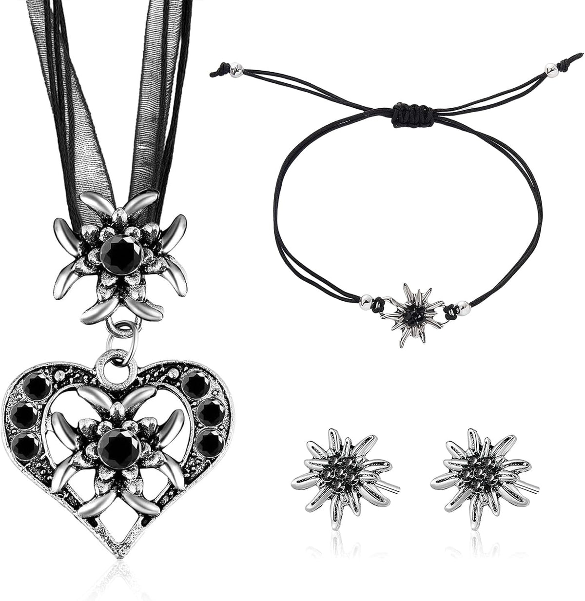 Traditional Jewelry Set Edelweiss Heart Pendant, MountainMystic