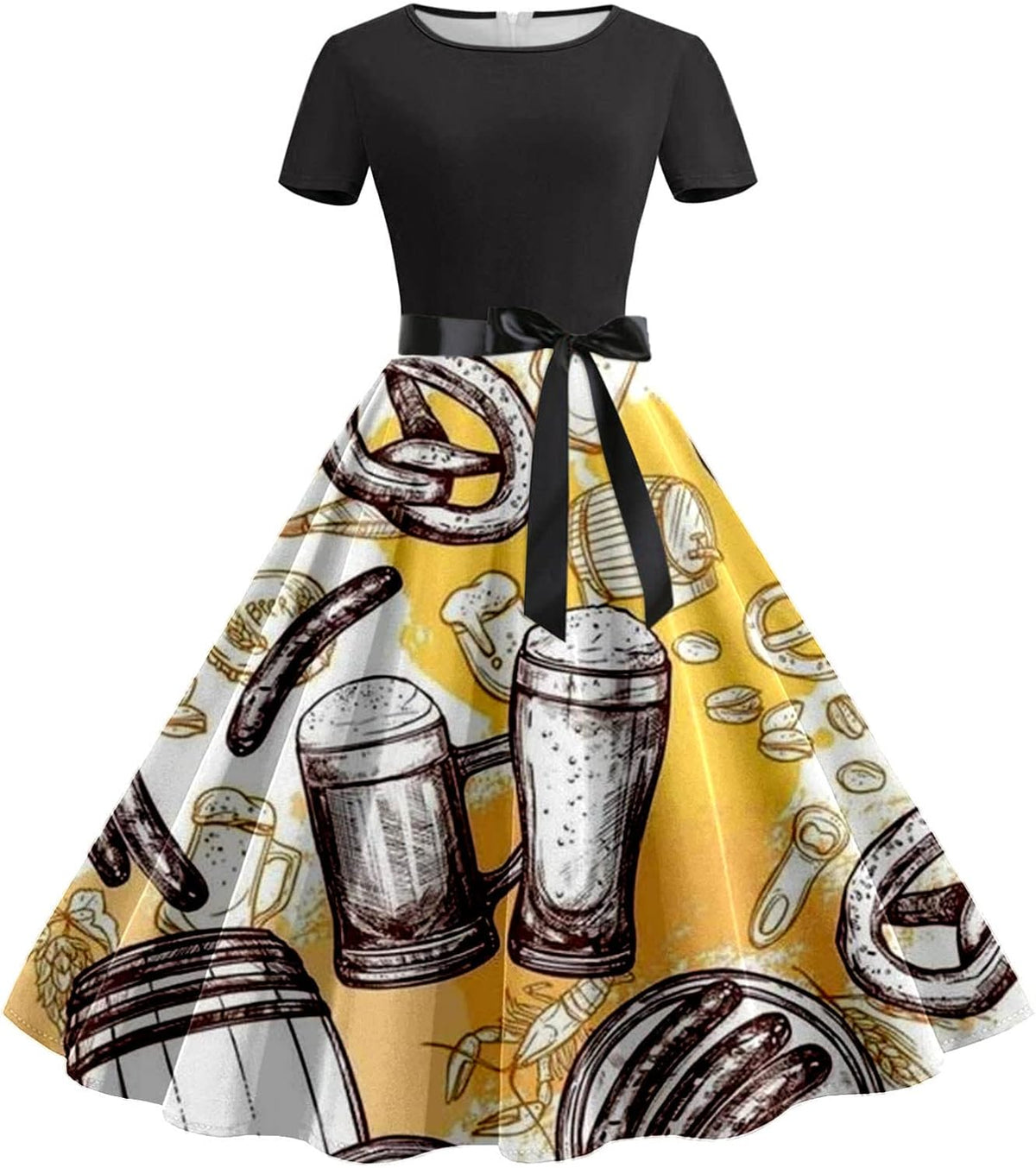 Women's Oktoberfest Dirndl Dress, Beer Mug & Pretzel Print