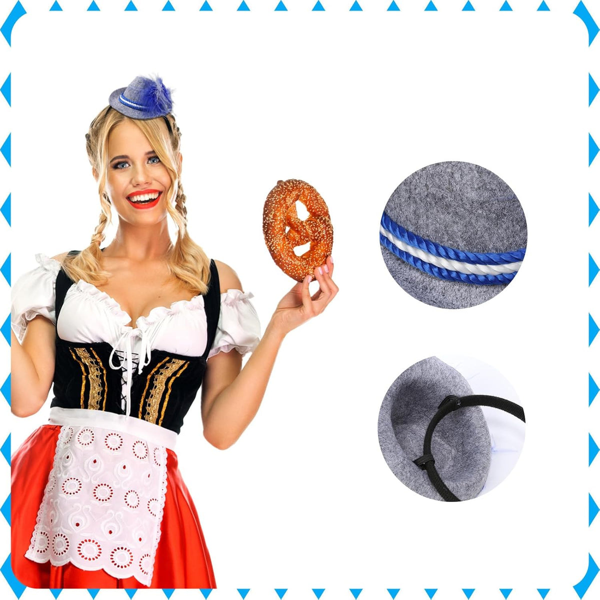 Oktoberfest mini traditional hat headband, dirndl accessory 3-piece set