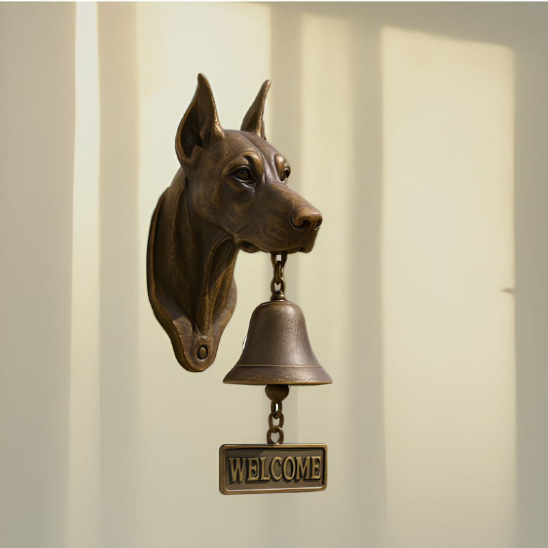 DogDoorbell – Rustic vintage-style dog figurine doorbell