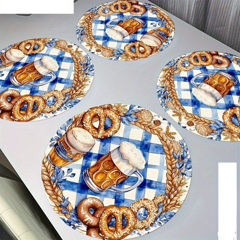 Oktoberfest Table Decorations Round Placemats, Bavarian Diamond Pattern Set of 4