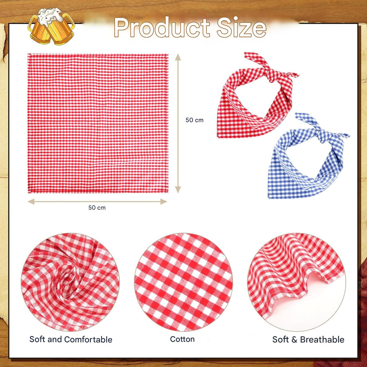 Traditional checkered neckerchief for Oktoberfest, unisex 2-piece set
