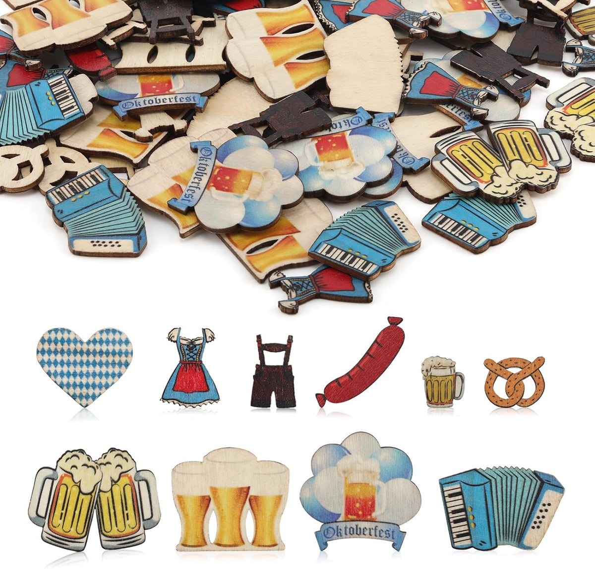 Oktoberfest Wooden Table Decorations, Dirndl & Lederhosen, 100-piece set