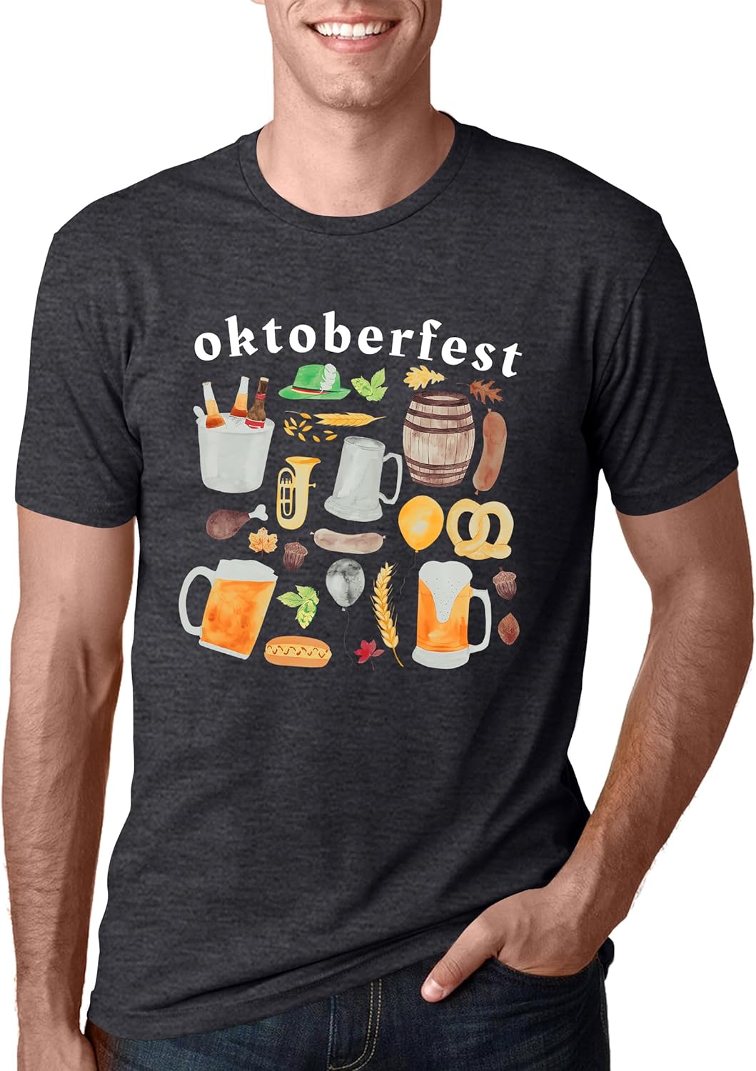 Oktoberfest T-shirt for men, beer mug & pretzel print shirt