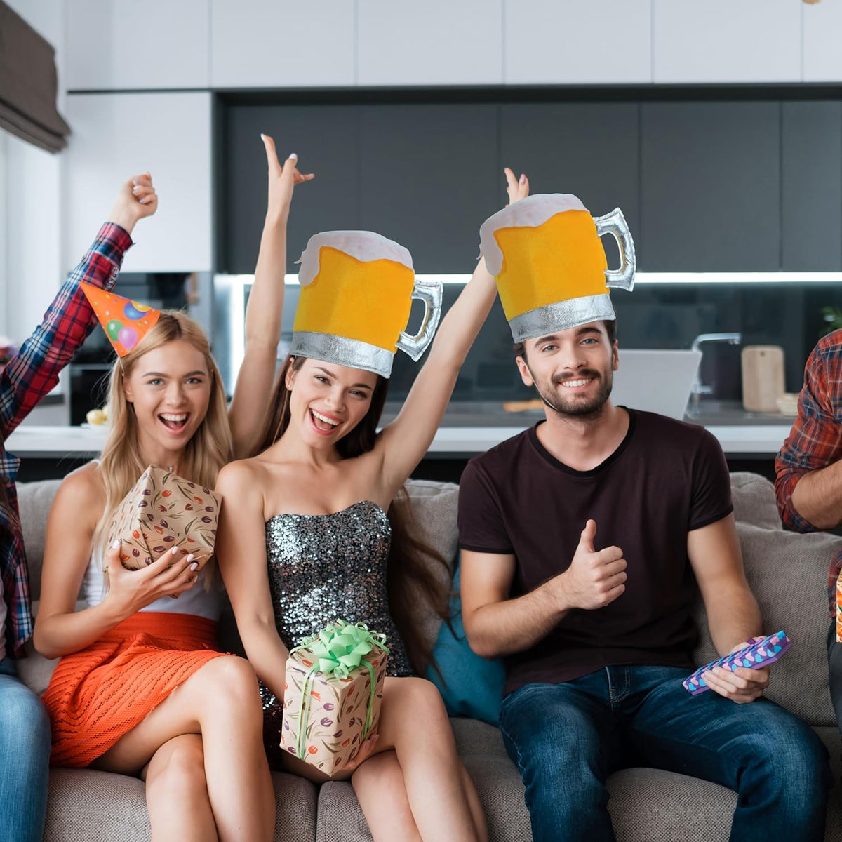 Oktoberfest Beer Mug Hat, Yellow Party Hat with Foam Head