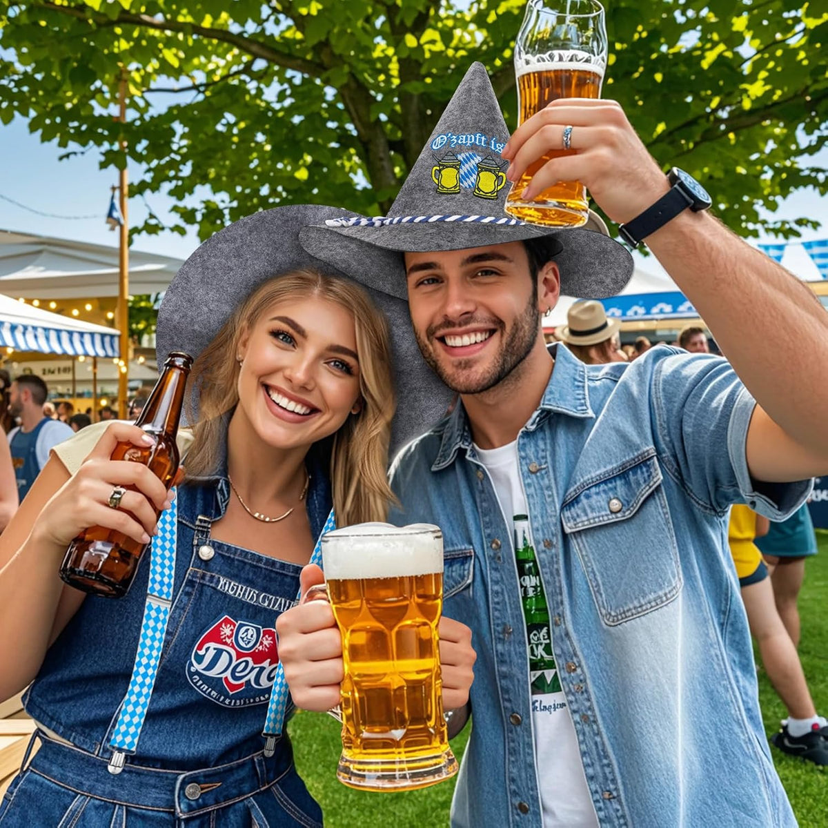 Oktoberfest Traditional Outfit Set, Felt Hat & Grey Suspenders