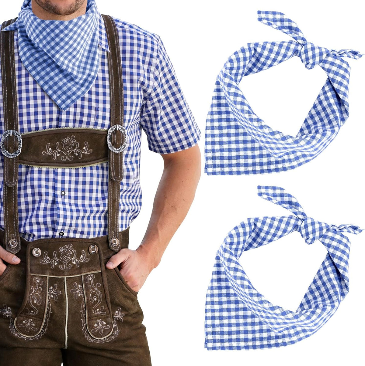 Traditional checkered neckerchief for Oktoberfest, unisex 2-piece set