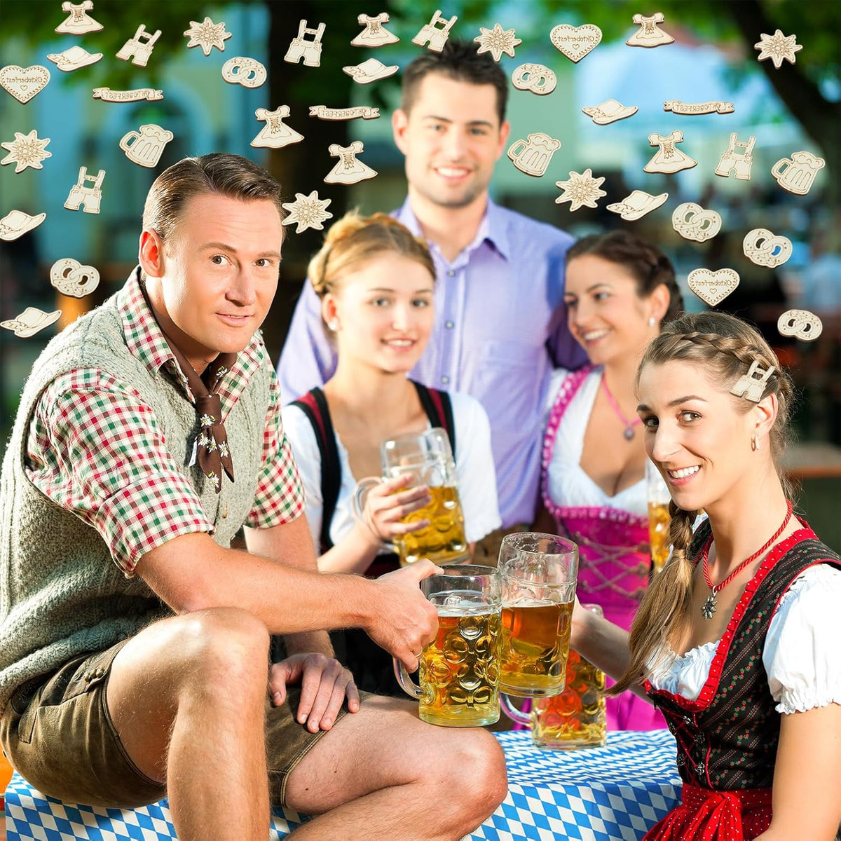 Oktoberfest wooden confetti scatter decorations, 100-pack table decor
