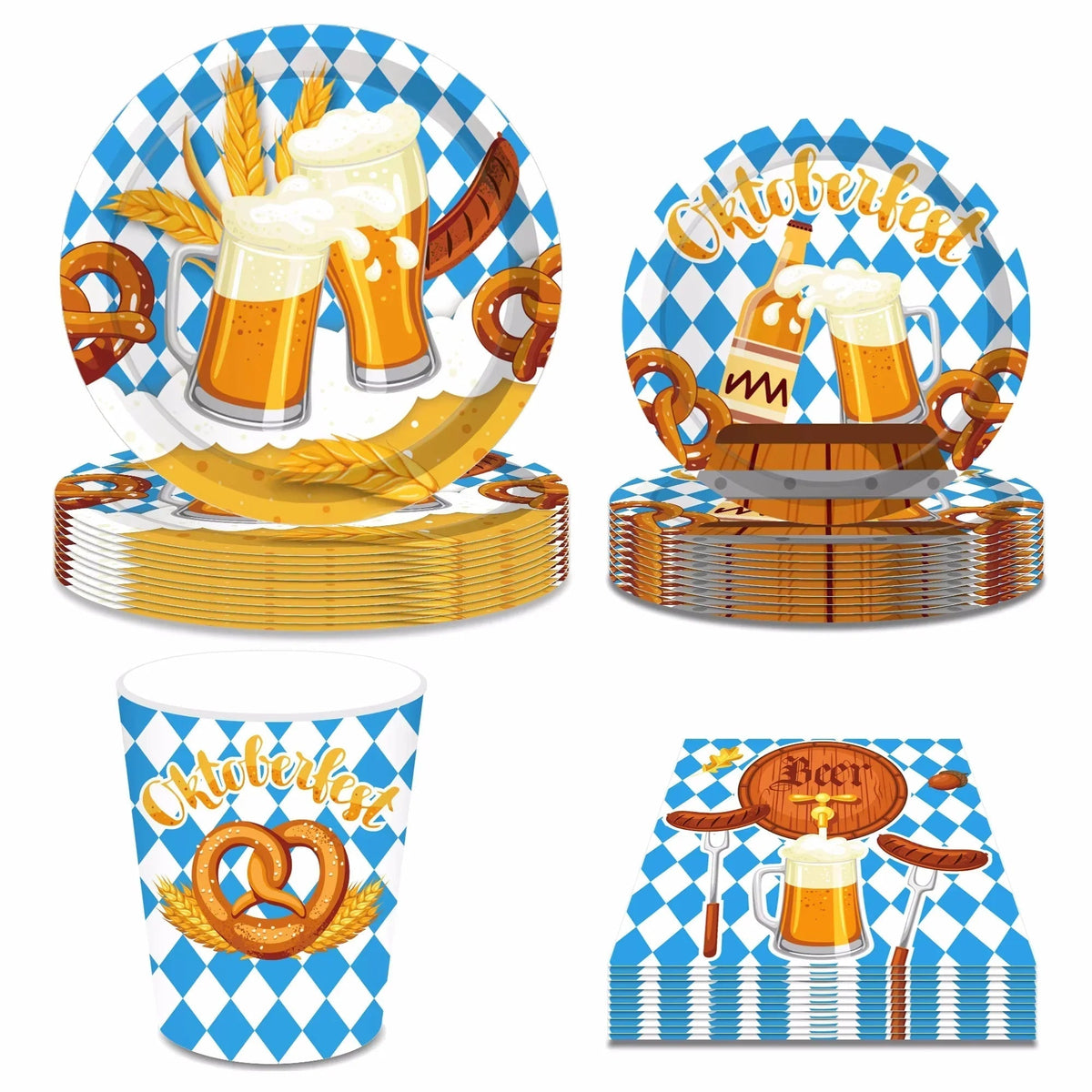 Oktoberfest disposable tableware set 76-piece, Bavarian diamond pattern