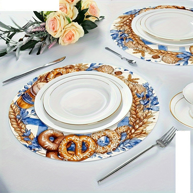 Oktoberfest Table Decorations Round Placemats, Bavarian Diamond Pattern Set of 4