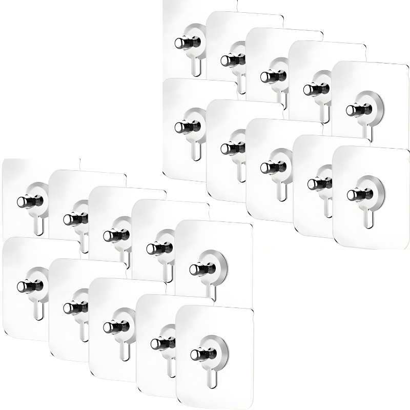 Self-adhesive hooks without drilling – Transparent, set of 20