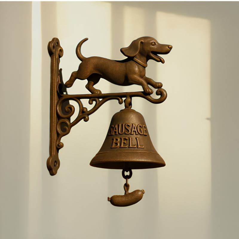 DogDoorbell – Rustic vintage-style dog figurine doorbell