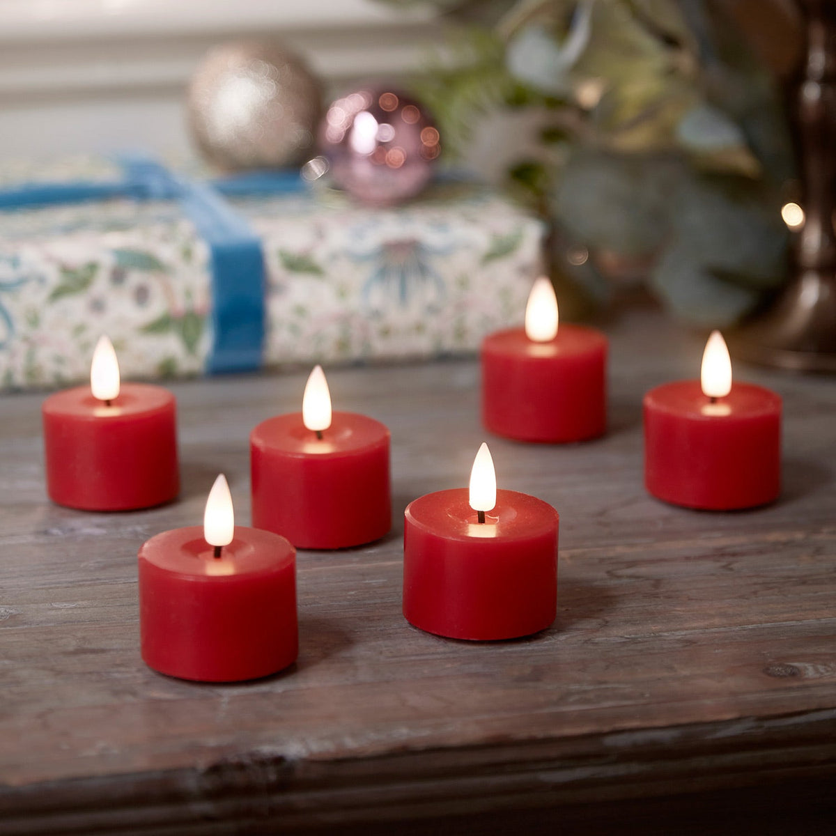 Set of 6 Real Wax LED Votive Candles – Red