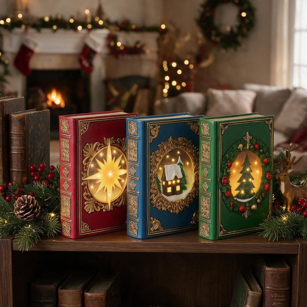 LED Christmas Book Value Set – 3-piece set with gold foil embossing