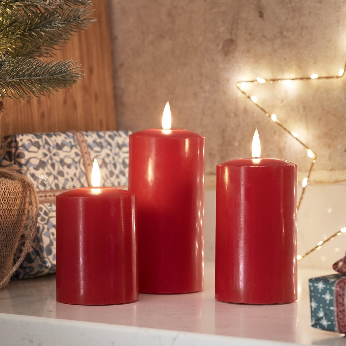 Trio of real wax LED candles – TruGlow red
