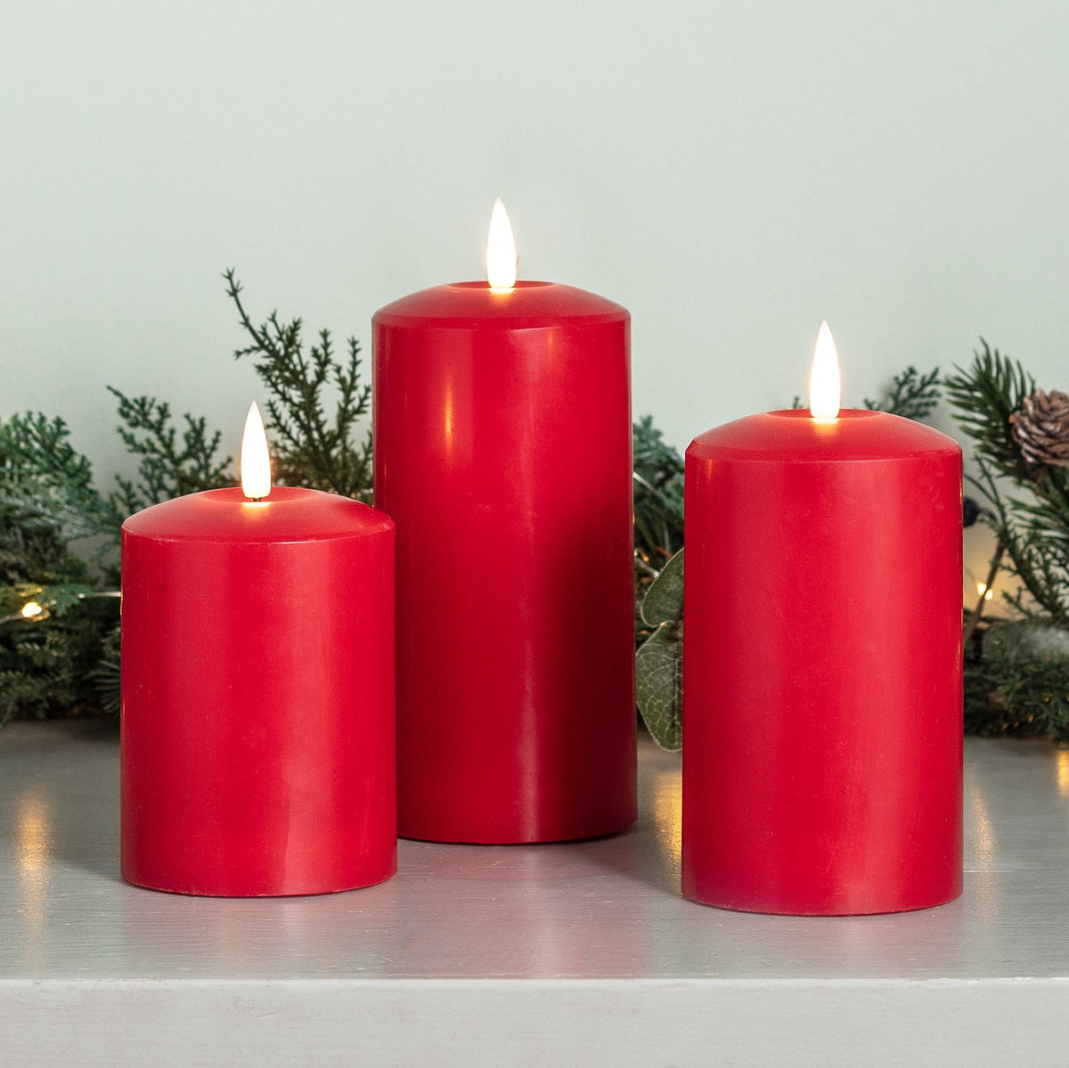 Trio of real wax LED candles – TruGlow red