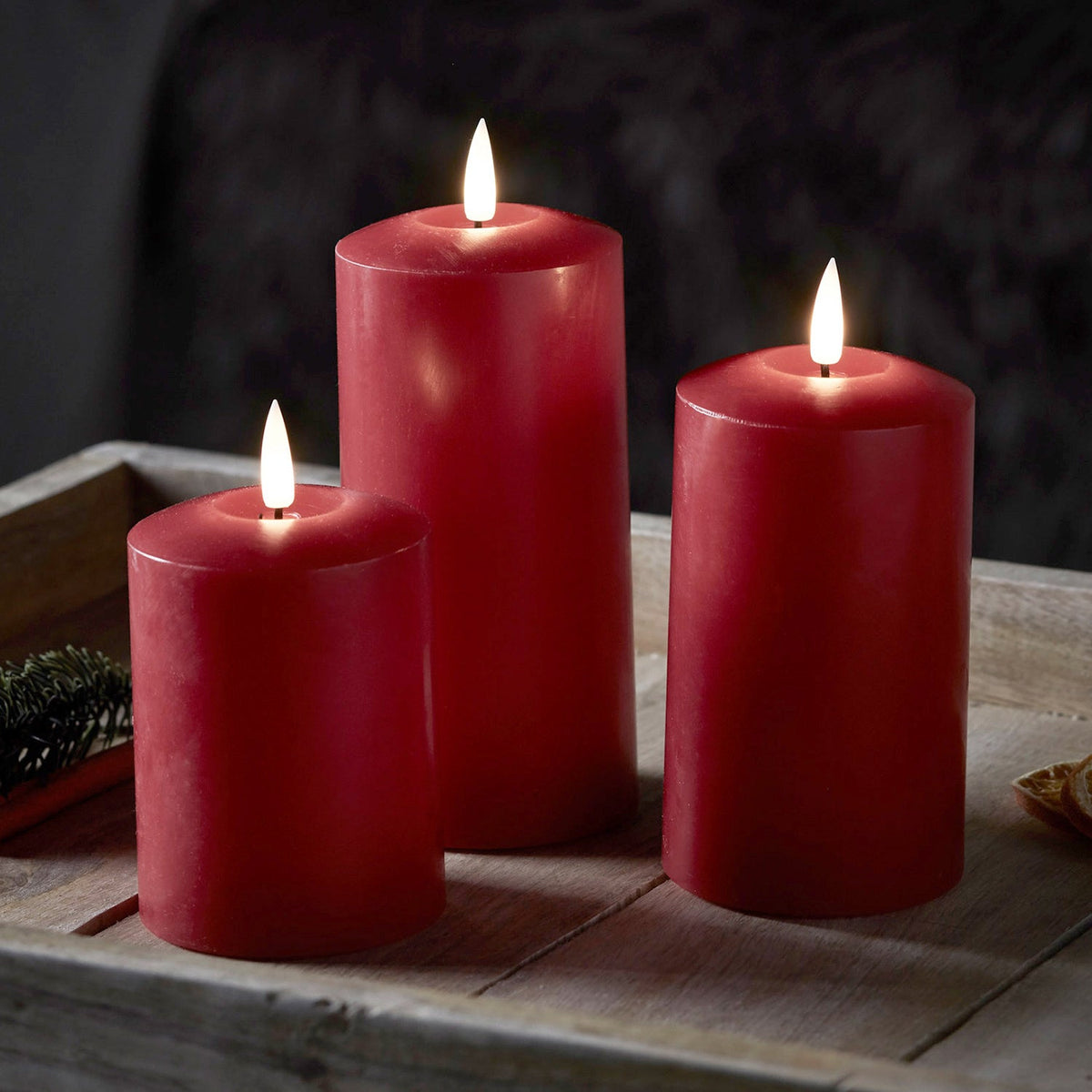 Trio of real wax LED candles – TruGlow red