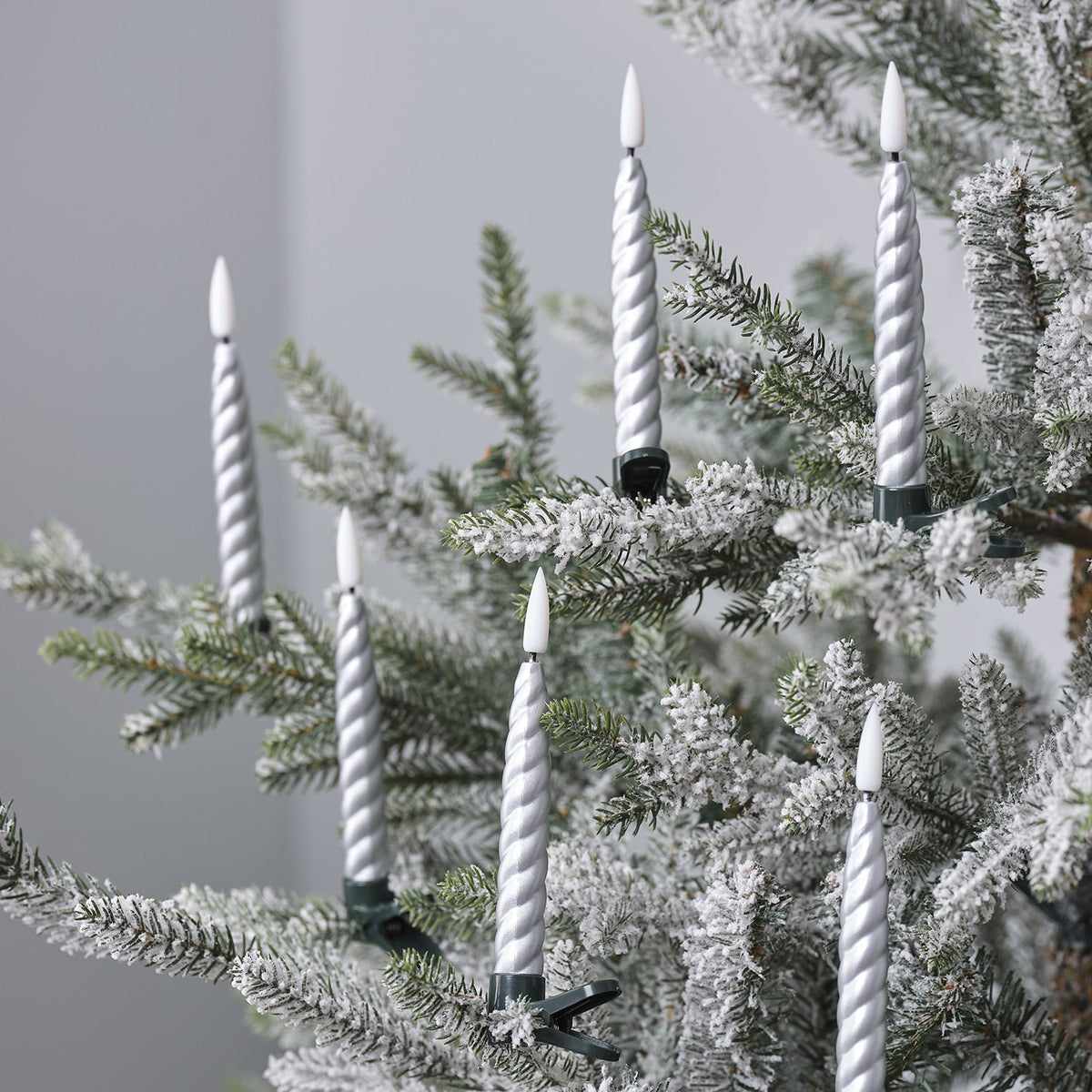 LED Christmas Tree Candles Silver Set – Pack of 10