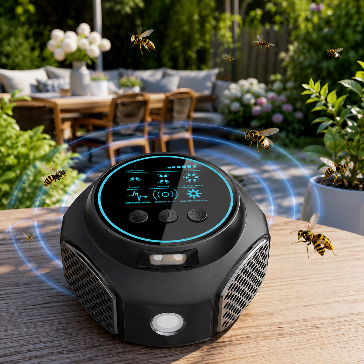 Ultrasonic Wasp Repellent – 360° Bee & Wasp Deterrent for Garden, Patio & Balcony